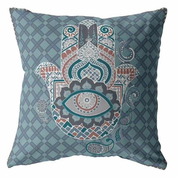 Palacedesigns 18 in. Slate Blue Hamsa Indoor & Outdoor Zippered Throw Pillow Muted Blue PA3106930